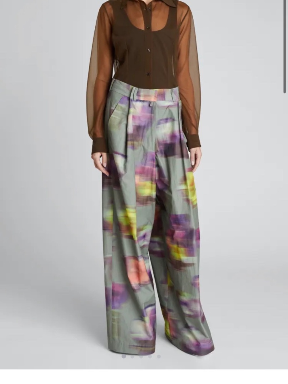 Dries Van Noten "Abstract Blurry" Floral Wide Leg "Podium Pants" Size 36